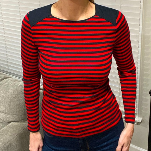 Chaps Tops - NWT CHAPS Red Black Striped Top SMALL